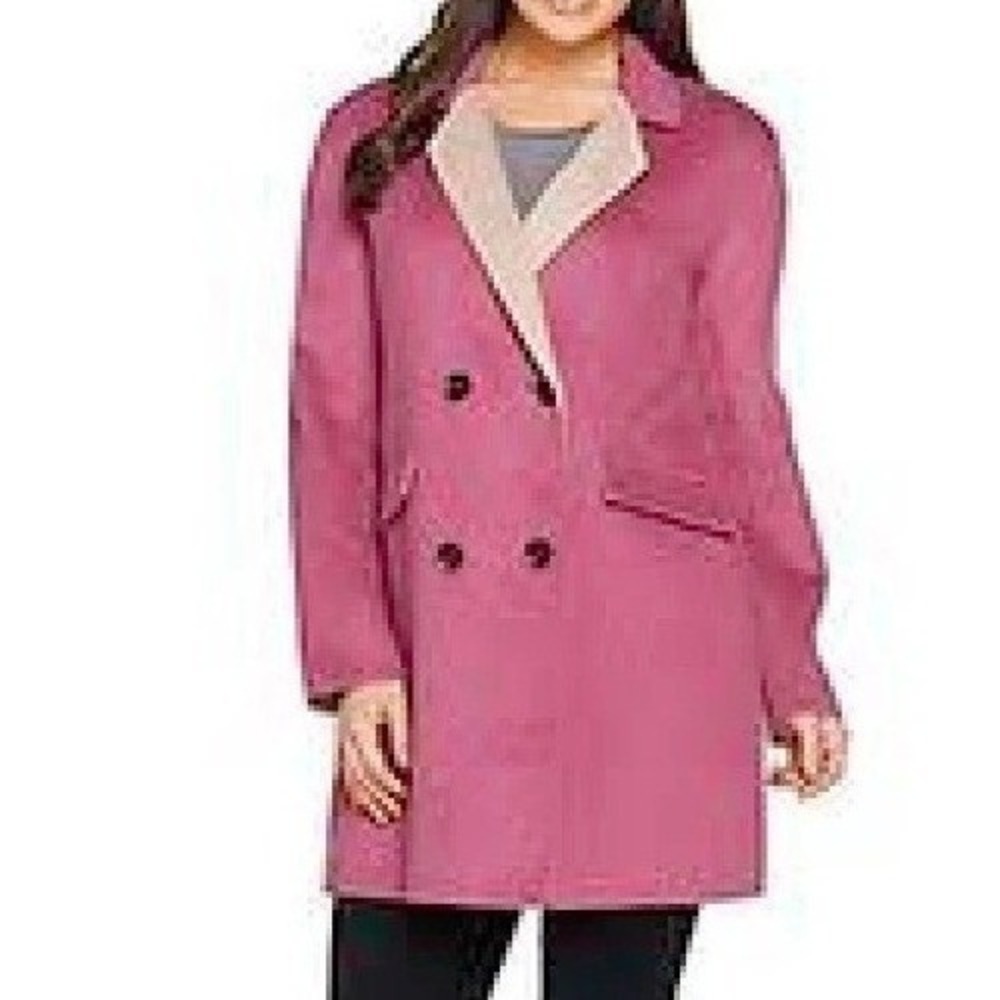 LOGO LORI GOLDSTEIN Women's Double Breasted Wool Blend Coat Size 10 Jacket Mauve